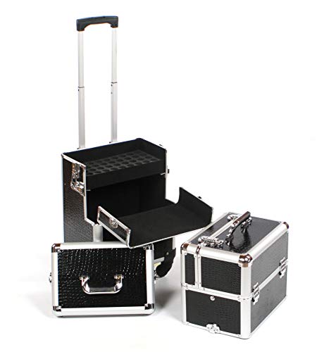 Urbanity Profesional Grande Aluminio Belleza Maquillaje Maleta con Ruedas - Negro Cocodrilo