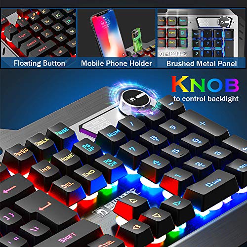 Urchoiceltd Juego De Teclado y Mouse Tecnología M398 Retroiluminación De Teclado Con Cable Keyboard Metal Waterproof + Cable 2000 DPI 6 Botones Ratón Optical Backlight Game Con USB Mouse + Mouse Pad