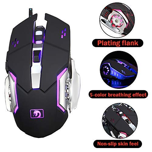 Urchoiceltd Juego De Teclado y Mouse Tecnología M398 Retroiluminación De Teclado Con Cable Keyboard Metal Waterproof + Cable 2000 DPI 6 Botones Ratón Optical Backlight Game Con USB Mouse + Mouse Pad