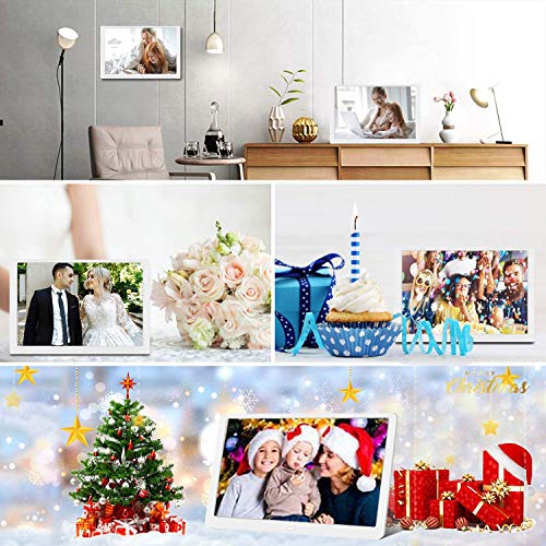UrChoiceLtd Marco Digital Fotos 10.1 Pulgadas HD 1920x1080 Marcos Digitales Foto y Video/Reproductor de Audio/Reloj/Electrónico/Calendario Compatible con Tarjeta USB/SD con Control Remoto(Blanco)