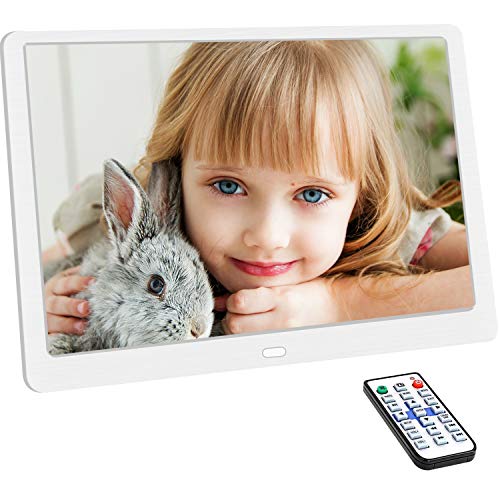 UrChoiceLtd Marco Digital Fotos 10.1 Pulgadas HD 1920x1080 Marcos Digitales Foto y Video/Reproductor de Audio/Reloj/Electrónico/Calendario Compatible con Tarjeta USB/SD con Control Remoto(Blanco)