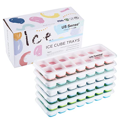 US Sense Bandejas de Hielo-Bandejas de Silicona de Calidad Profesional-Hacer Cubitos Hielo para Agua,Cóctel y Otras Bebidas (Paquete de 6 con Diferentes Colores)