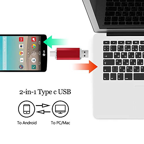 USB C Pendrive 32GB, 2 en 1 Memoria USB Tipo C 32GB OTG USB Flash Drive Memory Stick 32 GB para Portátil, Teléfono y Otras Dispositivos USB o Type C (Rojo)