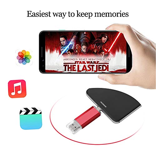 USB C Pendrive 32GB, 2 en 1 Memoria USB Tipo C 32GB OTG USB Flash Drive Memory Stick 32 GB para Portátil, Teléfono y Otras Dispositivos USB o Type C (Rojo)