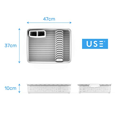 USE Family Bamboo/Escurridor Platos de plástico reciclable Libre BPA con Bandeja Agua Anti- Goteo/Escurreplatos/Escurridor de Platos y Vasos de Cocina/