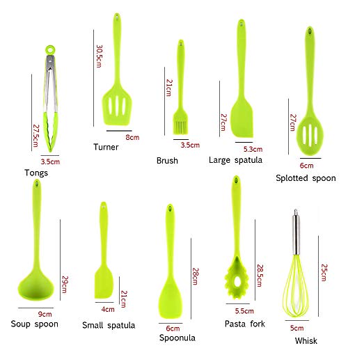 Utensilios Cocina de Silicona 10 Piezas, Juego de Cocina Resistente al Calor, pinzas, batidor Silicona, Cepillo, Espátulas, Cuchara Ranurada, Cucharas de Cocina, Paleta de Arroz.