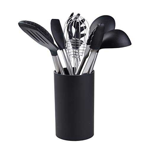 Utensilios Cocina de Silicona 9 Piezas - Espátula Ranurada, Cucharón de Sopa, Cucharas Sólidas, Servidor de Pasta, Servir Pinzas, Batidor, Skimmer, Espátula, Porta Utensilios.