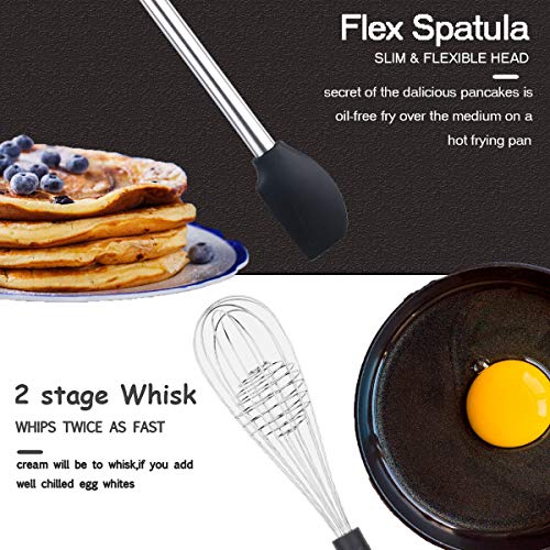 Utensilios Cocina de Silicona 9 Piezas - Espátula Ranurada, Cucharón de Sopa, Cucharas Sólidas, Servidor de Pasta, Servir Pinzas, Batidor, Skimmer, Espátula, Porta Utensilios.