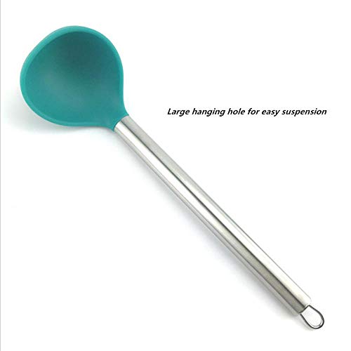 utensilios cocina,Acero inoxidable, utensilios de cocina de silicona, juego de 6, sartén ecológica, no tóxica, antiadherente, resistente a altas temperaturas, pala cuchara de cocina,