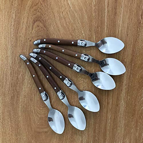 Utensilios de Cocina de Acero Inoxidable 6pcs de la manija Acero Inoxidable del Estilo Laguiole cucharadita de Madera Mini café del Postre de té Cuchara Conjunto vajilla Partido Restaurante