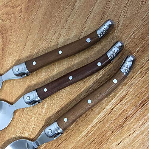 Utensilios de Cocina de Acero Inoxidable 6pcs de la manija Acero Inoxidable del Estilo Laguiole cucharadita de Madera Mini café del Postre de té Cuchara Conjunto vajilla Partido Restaurante