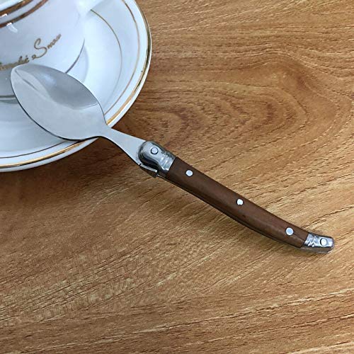 Utensilios de Cocina de Acero Inoxidable 6pcs de la manija Acero Inoxidable del Estilo Laguiole cucharadita de Madera Mini café del Postre de té Cuchara Conjunto vajilla Partido Restaurante