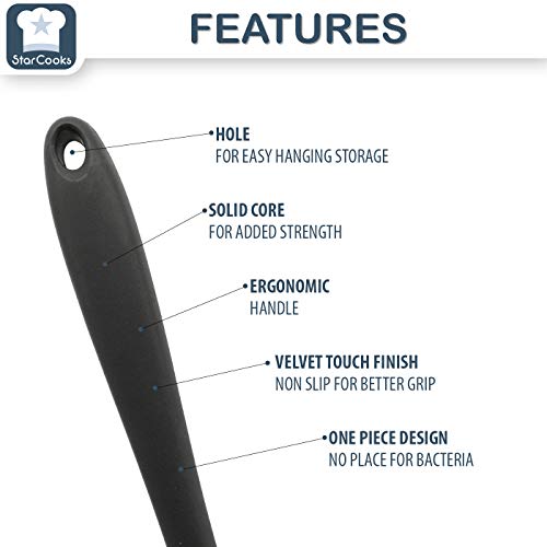 Utensilios de cocina de silicona (juego de 11), resistentes al calor, antiadherentes; incluye: Espátula, cuchara con ranuras, cuchara, tenedor de pasta, pinzas, volteador, batidor, cucharón (negro)