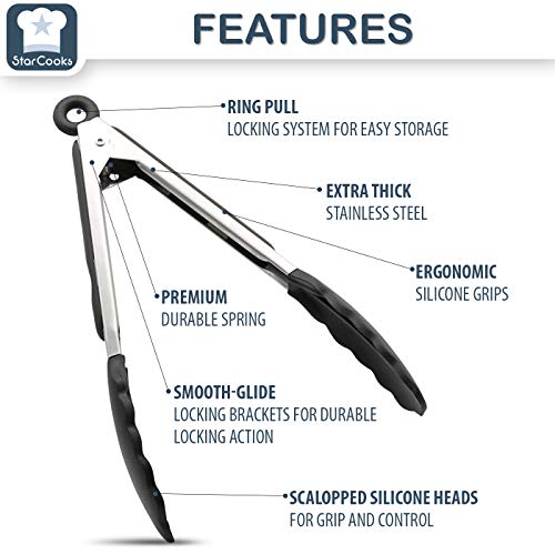 Utensilios de cocina de silicona (juego de 11), resistentes al calor, antiadherentes; incluye: Espátula, cuchara con ranuras, cuchara, tenedor de pasta, pinzas, volteador, batidor, cucharón (negro)