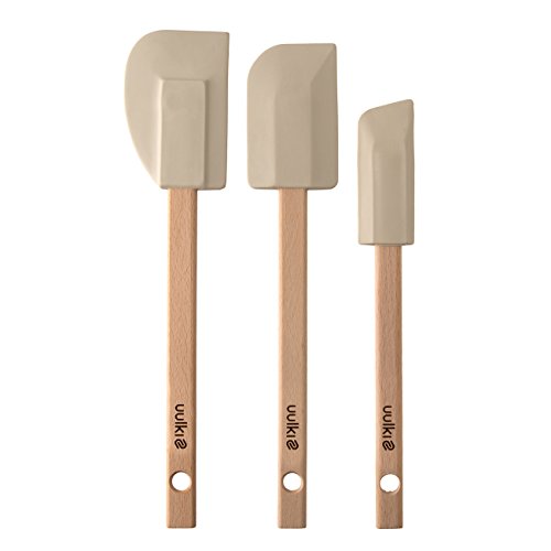 Uulki® 3 piezas Espátula Reposteria de goma y madera con agujero para colgar - Utensilios espatulas de cocina pastel