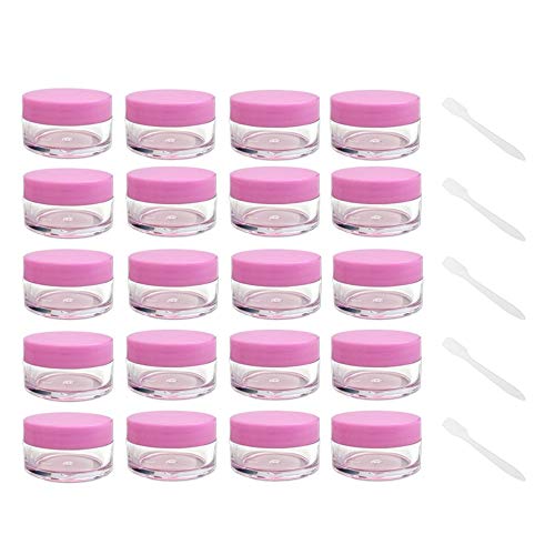 Vacío Plástico Transparente Contenedor de Cosméticos Tarros - 20 Piezas Tarros de Crema 10g / 10ml Puede Olla cosmética - con 10 Piezas Mini Espátula (Rosa) Tarro vacío Crema de Viaje con Tapa para