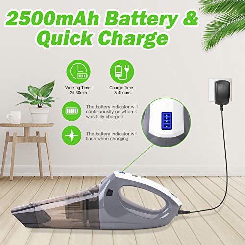 VACPOWER Aspiradora de Mano,6500pA Aspirador de Coche con BateríA Recargable de 2500mAh para el Hogar y el AutomóVil