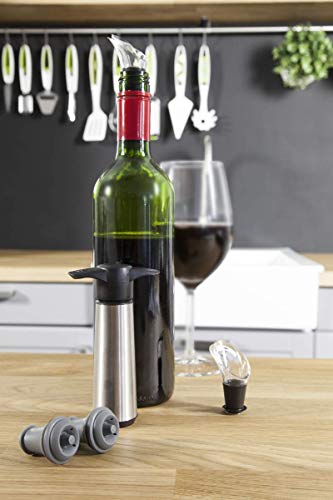 Vacu Vin 0649360-Bomba Acero Bomba de Vacío Inoxidable (Estuche con 2 Tapones y 2 servidores)