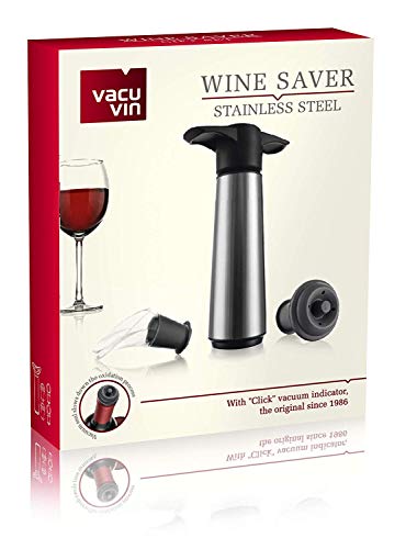 Vacu Vin 0649360-Bomba Acero Bomba de Vacío Inoxidable (Estuche con 2 Tapones y 2 servidores)