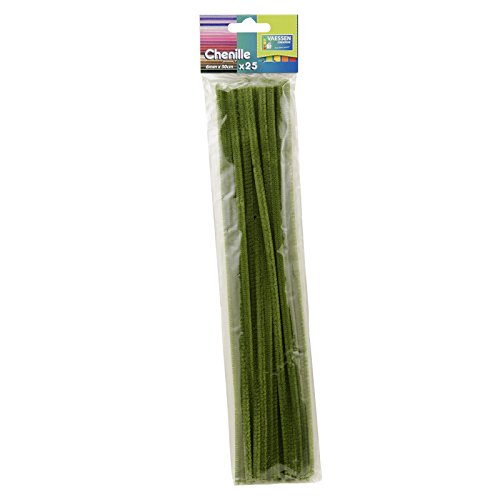 Vaessen Creative Pipe Cleaners Green For Crafts | 6 mm x 30 cm | 25 Pieces, Synthetic Fiber, Olive, 30 x 0.6 x 0.5 cm
