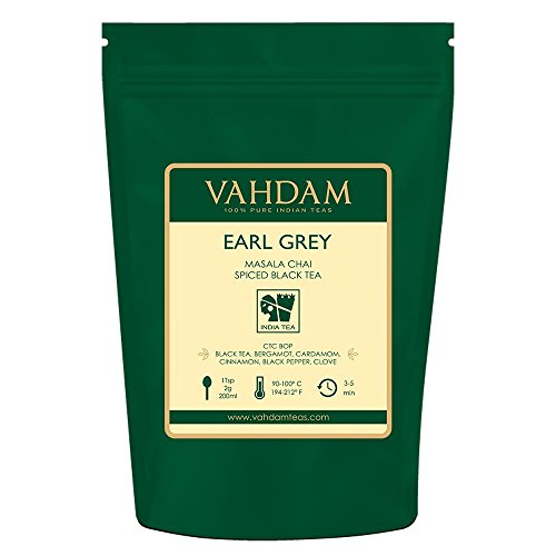 VAHDAM, Té Chai Masala Earl Grey (100 Tazas) | 100% ESPECIAS NATURALES | Té Negro Earl Grey con Aceite de Bergamota | Hojas de Té Chai Especiado | Para Infusión Caliente, Té Frío o Chai Latte | 200g