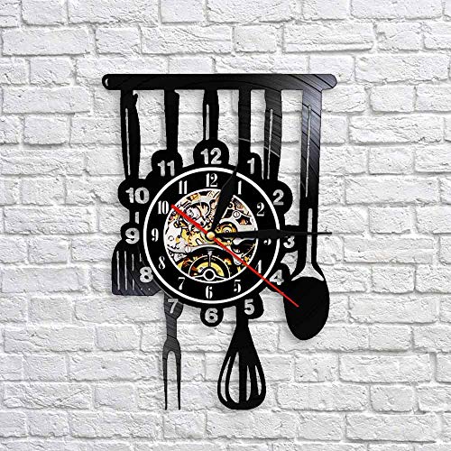 Vajilla casa de campo cocina arte logo reloj de pared comedor restaurante vajilla decoración de la pared electrodomésticos antiguos reloj de pared de disco de vinilo Con luz,Siete colores,12 inches