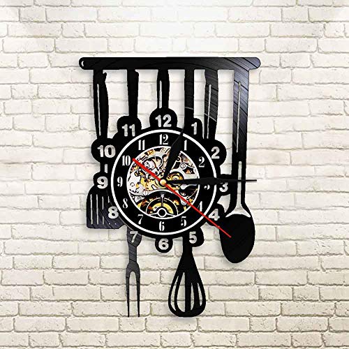 Vajilla casa de campo cocina arte logo reloj de pared comedor restaurante vajilla decoración de la pared electrodomésticos antiguos reloj de pared de disco de vinilo Con luz,Siete colores,12 inches