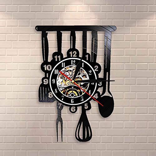 Vajilla casa de campo cocina arte logo reloj de pared comedor restaurante vajilla decoración de la pared electrodomésticos antiguos reloj de pared de disco de vinilo Con luz,Siete colores,12 inches