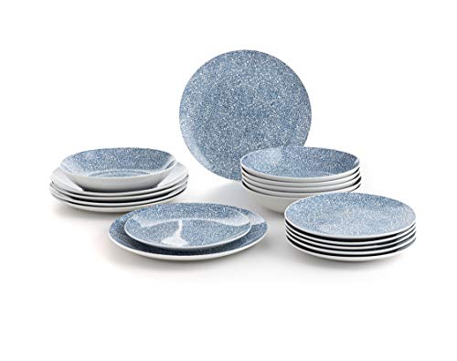 Vajilla completa moderna de porcelana para 6 personas (18 piezas)|Platos llanos, Platos hondos, Platos postre
