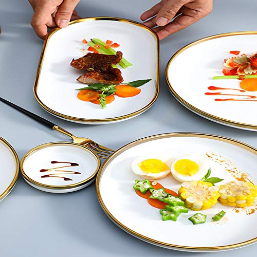 Vajilla De Borde Dorado Vajilla De Plato De Postre De Comida Vajilla Plato De Porcelana Blanco Vajilla De Lujo Vajilla Blanca (juego De 9)