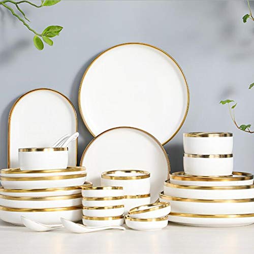 Vajilla De Borde Dorado Vajilla De Plato De Postre De Comida Vajilla Plato De Porcelana Blanco Vajilla De Lujo Vajilla Blanca (juego De 9)