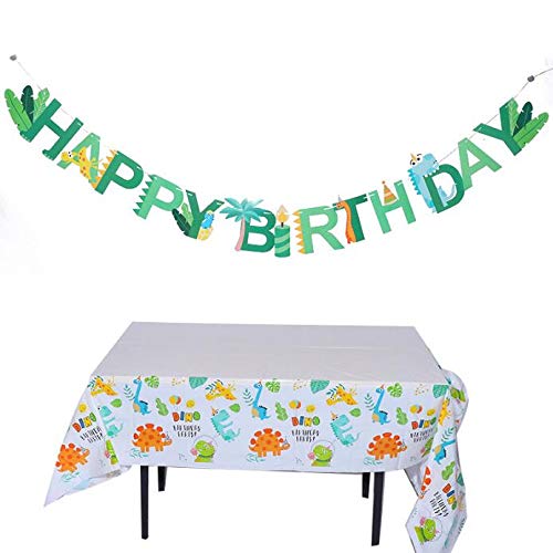 Vajilla de Dinosaurio Set, Cumpleaños De Dinosaurio Suministros De Fiesta Includes Servilletas Cubiertos Mantel Platos Copas Pajitas Utensilios Sirve a 10 Invitados