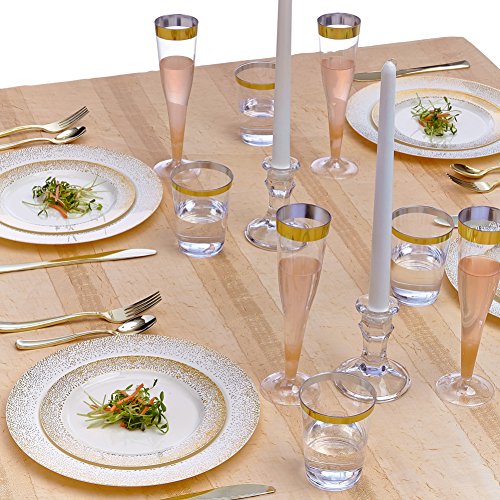 VAJILLA PARA FIESTAS DESECHABLE DE 20 PIEZAS | 20 platos de ensalada o postre| Platos de plástico resistente desechables | Para bodas y comidas de lujo | (Ocean Mist Collection - Blanco/Oro | 19 cm)