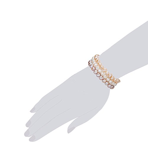 Valero Pearls Juego de 3 Pulseras Perlas de agua dulce Blanco Albaricoque Lila - Plata de ley/esterlina 925 60201783