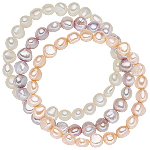 Valero Pearls Juego de 3 Pulseras Perlas de agua dulce Blanco Albaricoque Lila - Plata de ley/esterlina 925 60201783