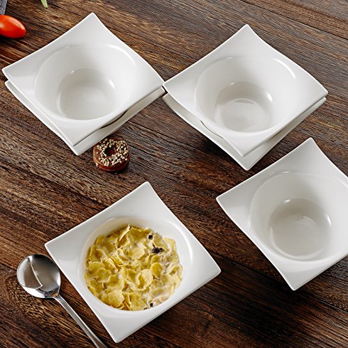 vancasso Lolita Cuencos de Porcelana Cuencos de Cereal de 6 Piezas, Tazón de Cereal, Tazón de Desayuno Fuente de Postre, Marfil Blanco