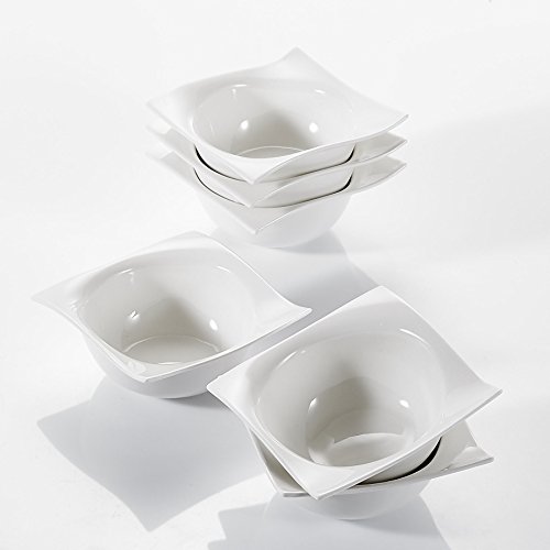 vancasso Lolita Cuencos de Porcelana Cuencos de Cereal de 6 Piezas, Tazón de Cereal, Tazón de Desayuno Fuente de Postre, Marfil Blanco
