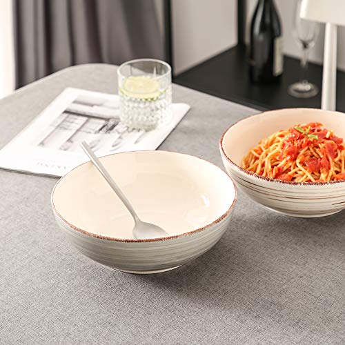 vancasso Serie Bella Cuencos Grandes 2 Piezas 1650ML Ensaladera, Tazones para Sopa, Tazones Frutas, Ensalada, Ramen Bowl Color Beige y Gris