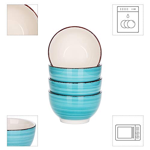 vancasso Serie Bella Juego de Cuencos de 4 Piezas 720ml Tazones para Cereales, Ramen, Ensalada, Sopa, Retro Bobina Pintado a Mano, Gres, Azul