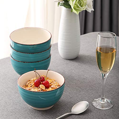 vancasso Serie Bella Juego de Cuencos de 4 Piezas 720ml Tazones para Cereales, Ramen, Ensalada, Sopa, Retro Bobina Pintado a Mano, Gres, Azul