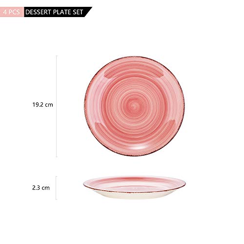 vancasso Serie Bella Juego de Platos 4pcs Gres Esmaltada Retro Servicio para Postre, Bobina Pintado a Mano, Rosa