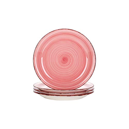 vancasso Serie Bella Juego de Platos 4pcs Gres Esmaltada Retro Servicio para Postre, Bobina Pintado a Mano, Rosa
