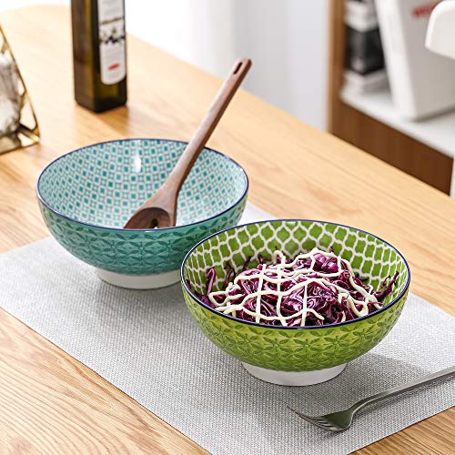 vancasso serie macaron Tazón Grande 2 piezas 1200ML Estilo Japonés Cuenco para Sopa, Frutas, Ensalada, Ramen Bowl Porcelana Patrón de Grabado Externo