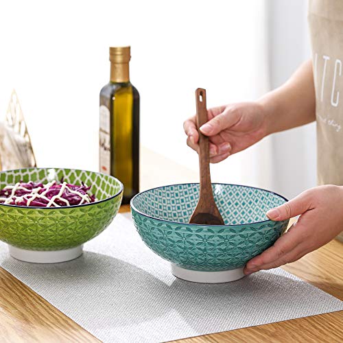 vancasso serie macaron Tazón Grande 2 piezas 1200ML Estilo Japonés Cuenco para Sopa, Frutas, Ensalada, Ramen Bowl Porcelana Patrón de Grabado Externo