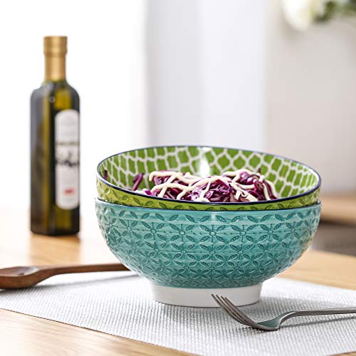 vancasso serie macaron Tazón Grande 2 piezas 1200ML Estilo Japonés Cuenco para Sopa, Frutas, Ensalada, Ramen Bowl Porcelana Patrón de Grabado Externo