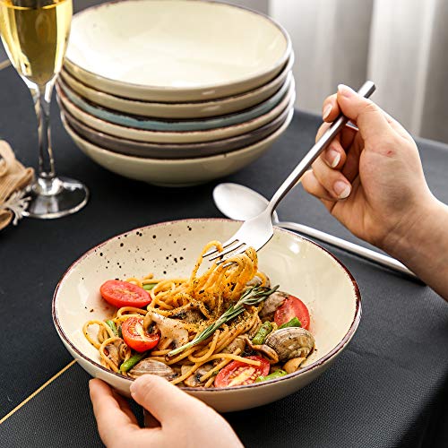 vancasso Serie Navia Nature Platos Hondos, 12 Piezas Juego de Platos de Sopa, Ensalada, Fruta, Vajillas Esmaltada Gres Vajillas Retro 4 Colores