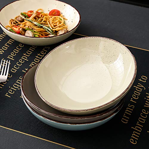 vancasso Serie Navia Nature Platos Hondos, 8 Piezas Juego de Platos de Sopa, Ensalada, Fruta, Vajillas Esmaltada Gres Vajillas Retro 4 Colores
