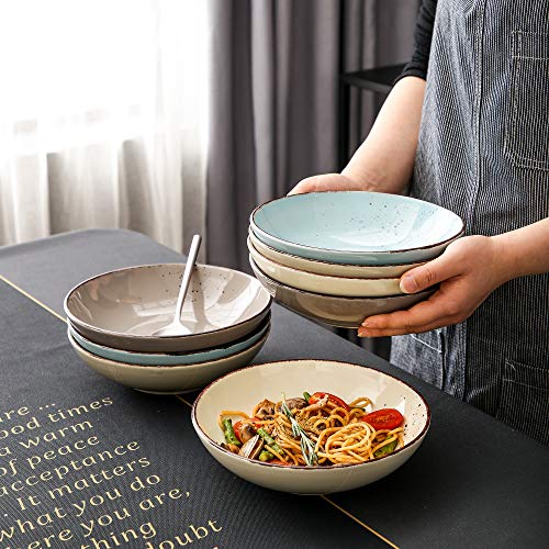 vancasso Serie Navia Nature Platos Hondos, 8 Piezas Juego de Platos de Sopa, Ensalada, Fruta, Vajillas Esmaltada Gres Vajillas Retro 4 Colores
