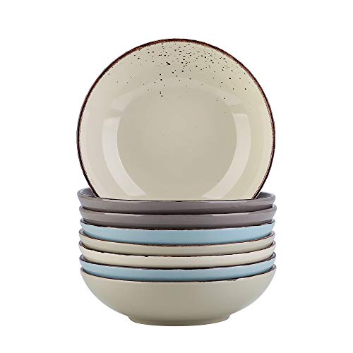 vancasso Serie Navia Nature Platos Hondos, 8 Piezas Juego de Platos de Sopa, Ensalada, Fruta, Vajillas Esmaltada Gres Vajillas Retro 4 Colores