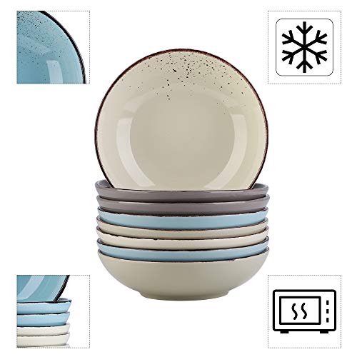 vancasso Serie Navia Nature Platos Hondos, 8 Piezas Juego de Platos de Sopa, Ensalada, Fruta, Vajillas Esmaltada Gres Vajillas Retro 4 Colores